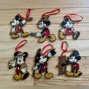Vintage Mickey Mouse Wooden Ornaments - Set of 6